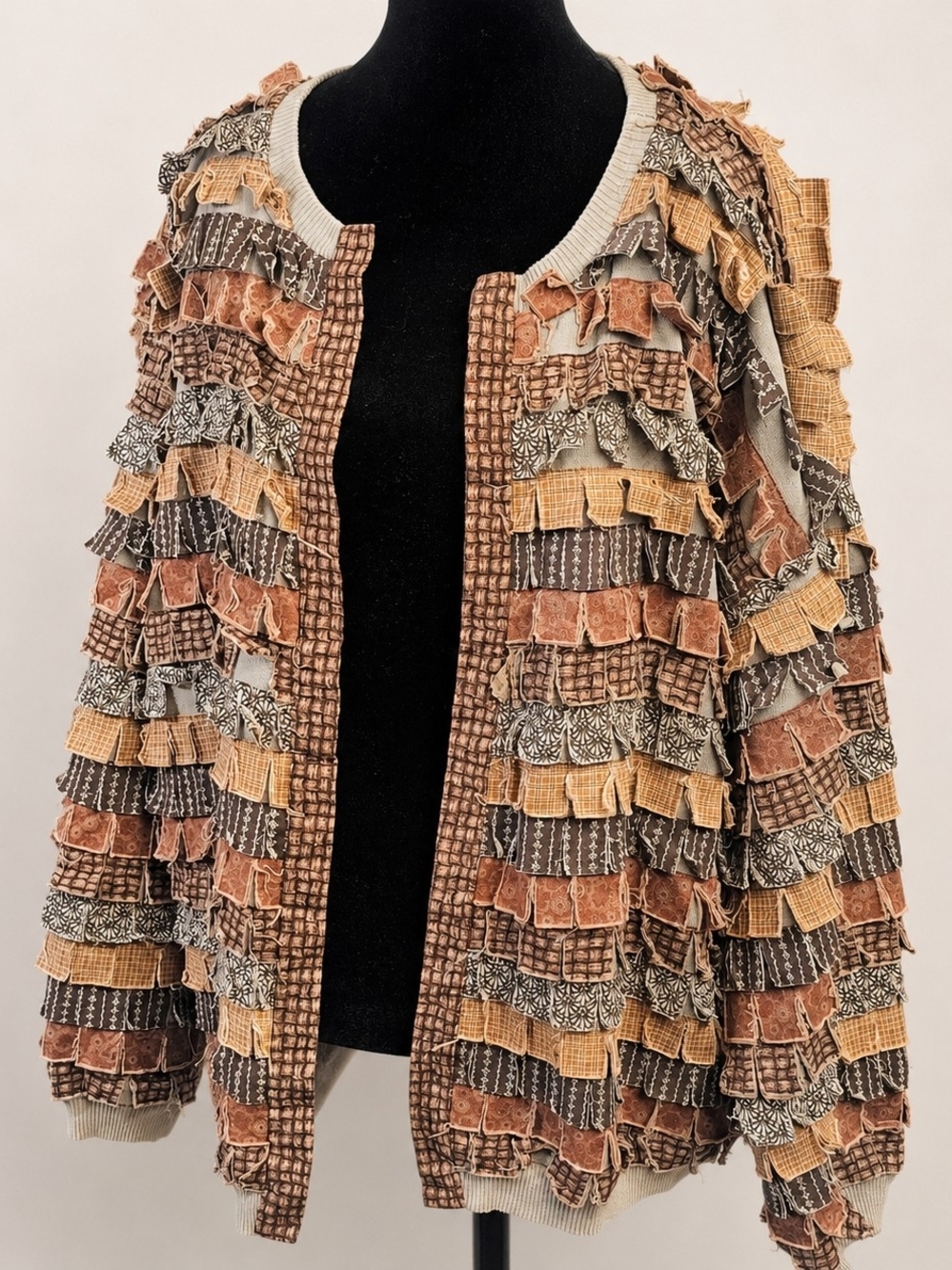 Vintage B.U.M Equipment Reworked Patchwork Ruffle Sweatshirt Sweater L/XL Boho
